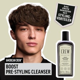 AMERICAN CREW – Boost Pre-Styling Shampoo, 250 ml, Volumenshampoo für Männer, veganes Haarshampoo für feines, dünnes oder plattes Haar, Pre-Haarstyling für mehr Volumen & Fülle