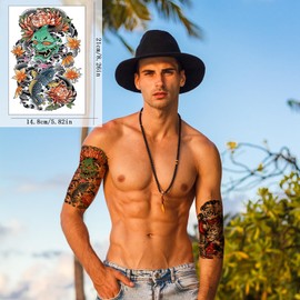 VERKSTAD 12 Sheets Half Arm Temporary Tattoos For Men and Women, Tiger Dragon Waterproof Temp Tattoo Stickers Adults, Hand and Body Art Realistic Tattoo Flower Animals