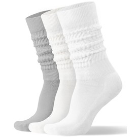 AugRing Womens Slouch Sock Scrunch Socks Retro Knee High Socks Soft Stack Chunky Cozy Boot Socks For Women Size 6-11 (White/White/Grey)