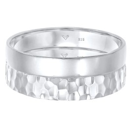 Kuzzoi 0606480722 Men's Ring Set Silver, 2 Pieces Band Rings Polished 925 Sterling Silver, Silver Rings for Men Basic and Hammered Look, Silver Ring Set Men, Size 60-66, 0606480722