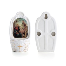 KOMI Porcelain Holy Family Catholic Holy Water Font for Entrance of Home Church Wall Hanging Decor Great Gift for First Communion Confirmation Housewarming Catholic Christmas Gifts