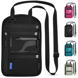 Yordawn Neck Pouch Chest Bag Men Women with RFID Protection Waterproof Travel Purse Travel Security Bag with Adjustable Neck Strap for Cards Passport (Dark Black)