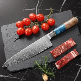 IOKO 67 Layers Damascus Steel Cleaver Chef Knives High Quality Burlwood Resin Handle Sushi Damascus Chef Knivescolor: Blue DMS-007, kitchen knife size: 13.18inch
