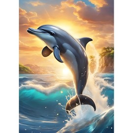 DPHERO DIY Dolphin Diamond Painting Kits for Adults,5D Dolphin Diamond Art Kits for Beginners,Round Full Drill Sunset Diamond Painting Art,DIY Painting by Numbers Diamond Art Painting 12x16 inch