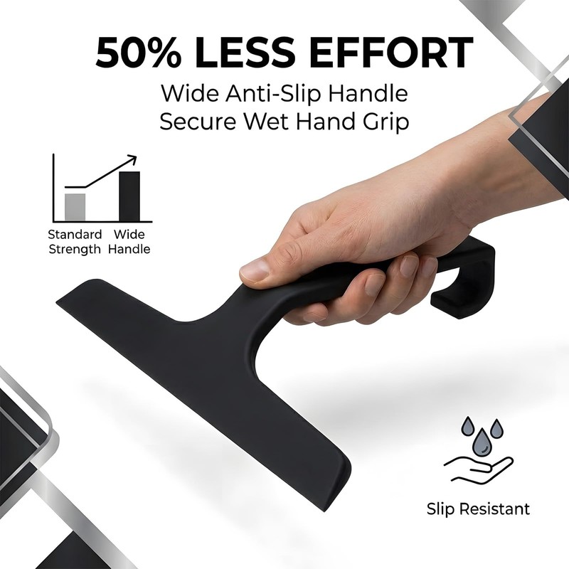 Bathroom Glass Shower Door Squeegee, Silicone & Metal, Black, 10"W