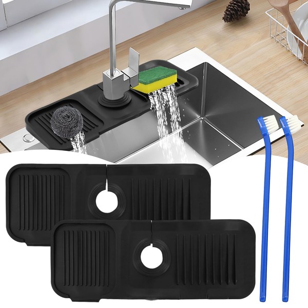 Sink Splash Guard, Faucet Draining Mat With Deck Plate, Silicone