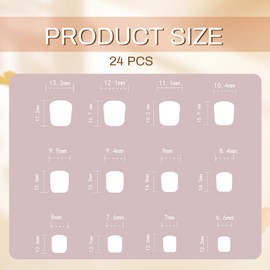 GlamRays Short Press On Nails with Solid Gel, Square White Stripes French Tip Shiny Fake Nails Trendy Simple Sticker Nails Pack of 24