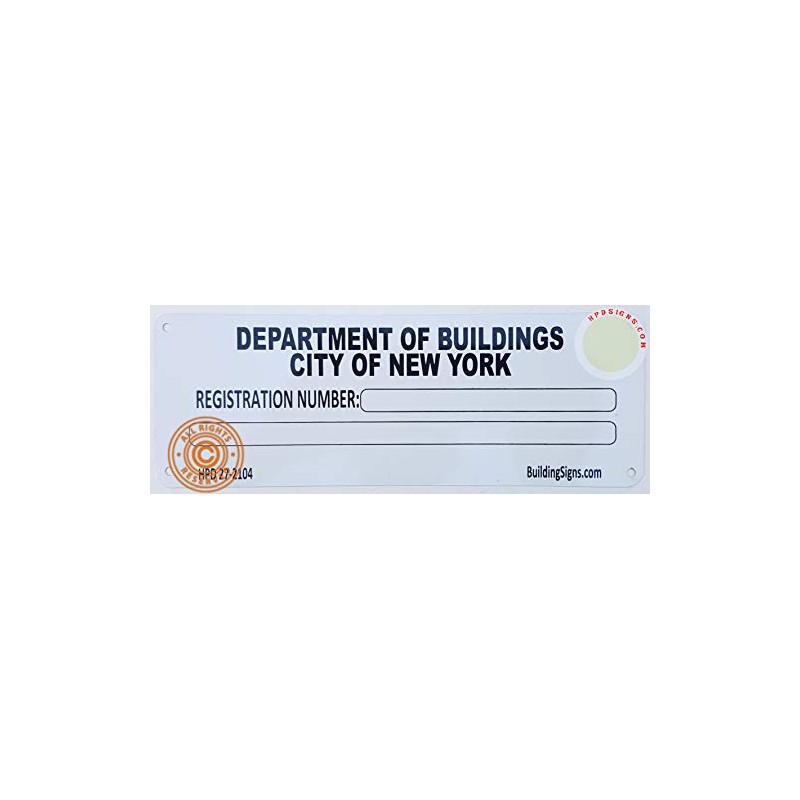 NYC HPD Building Registration Number Sign (White, 3x8 inch, Aluminium,