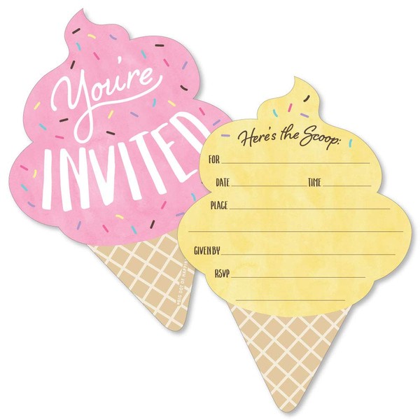 Big Dot of Happiness Scoop Up the Fun - Ice Cream - Shaped Fill-in Invitations - Sprinkles Party Invitation Cards with Envelopes - Set of 12