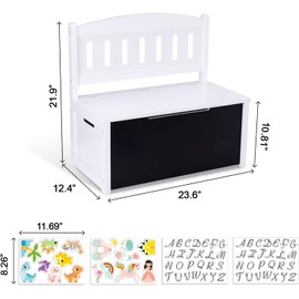 TOOKYLAND Wooden Toy Storage Box - Lift Top Chest and Seating Bench with Lid, Safety Hinge, Blackboard and Stickers, Toy Organizer for Kids 3 Year Old +