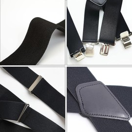 Men's Braces Wide 5 cm, Extra Strong Braces, Elastic and Adjustable, Braces with 4 Metal Clips, for Men up to 1.96 m Height, Classic Black