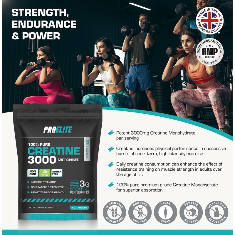 PROELITE Creatine Monohydrate 3000mg - 150 Tablets - Gym Energy