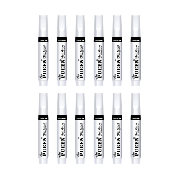 PUEEN Nail Glue for Acrylic Nails and Nail Decorations, Long Lasting Professional Super Bond Quick Drying Adhesive for False Nail Tips Charms Rhinestones - BH001019 (Pack of 12)