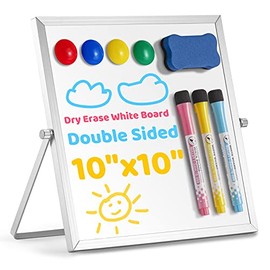 Small Dry Erase Board, 10" X 10" Small Whiteboard with Stand, Portable Magnetic Tabletop Erase Board for Kids Drawing, Desktop for Students Kids Home Office