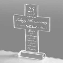 L.Karden 25th Anniversary Wedding Gifts For Men Women Happy Marriage for ParentsGift Crystal Keepsake Cross for Wife Husband Mom Dad Grandma Grandpa Friends