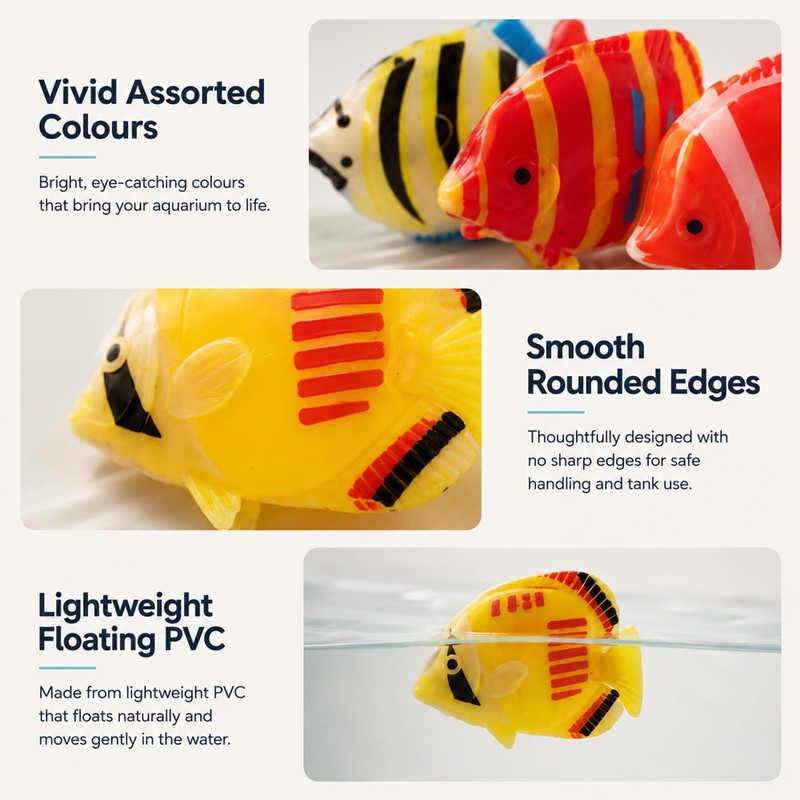 UMEGMBX 8 Pcs Plastic Fake Fish, Colourful Assorted Artificial Tropical