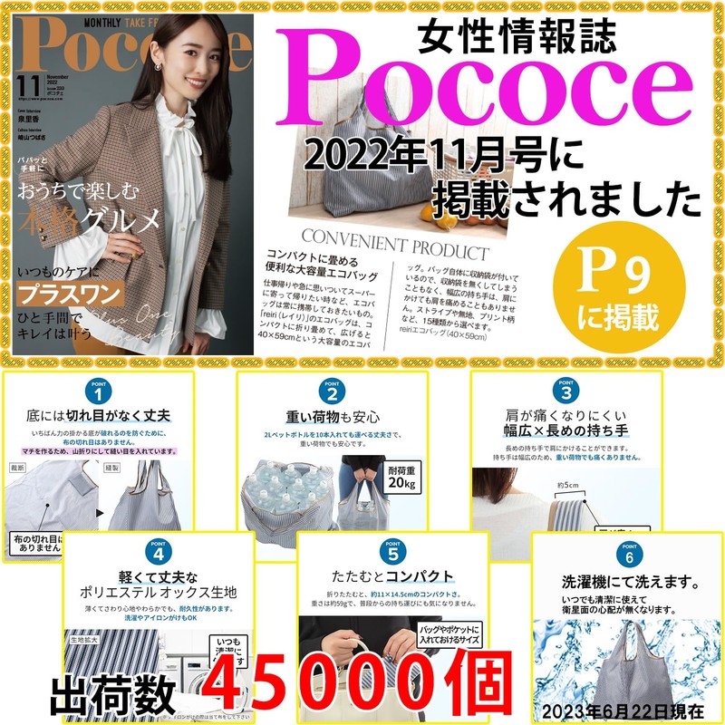 Reiri Eco Bag, Foldable, Popular, Compact, Storage, Large Size, Stylish,