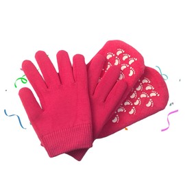 Healeved Gel Moisturizing Spa Gloves and Socks for Dry Cracked Cotton with Thermoplastic Gel for Nourishing Hands Feet for Overnight Use Rosy Red Color