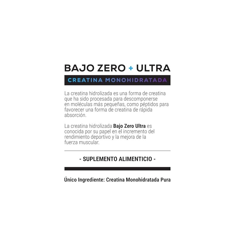 Bajo Zero Ultra Creatina Monohidratada en Polvo - Creatina para