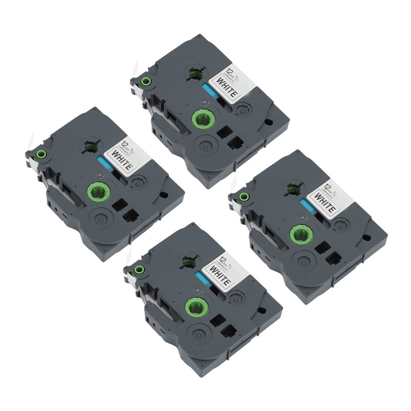 4Pcs Label Tape 12mm Waterproof Black On White Label Maker