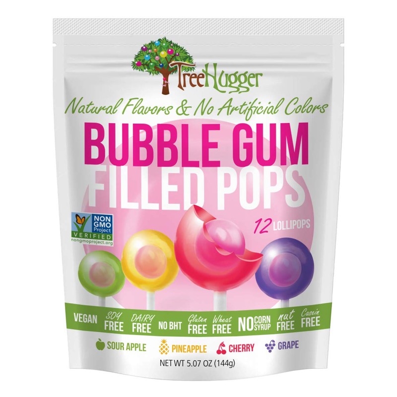 Tree Hugger Bubble Gum Pops in Stand Up Resealable Bags,