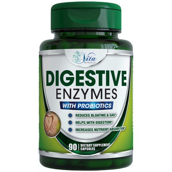 Digestive Enzymes With Probiotics And Prebiotics - Enzymes For Digestion Supplement Lipase Enzyme Amylase lactase Protease Super Enzymes For Women & Men Help Defend Gas Bloating Abdominal Discomfort