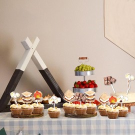 Jollyboom 24Pcs Smore Party Decoration Cupcake Topper, S’more Birthday Cupcake Topper Double-sided Printing Campfire Cupcake Topper for Boys Girls S’more Theme Camping Birthday Party Baby Shower Party