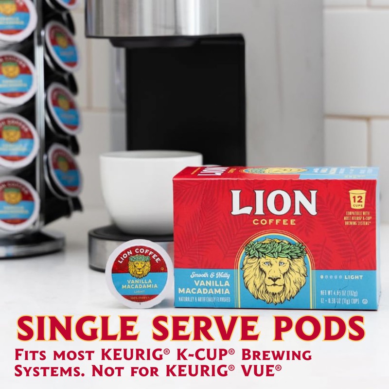 Lion Coffee Vanilla Macadamia Flavored Medium Roast Coffee Pods -
