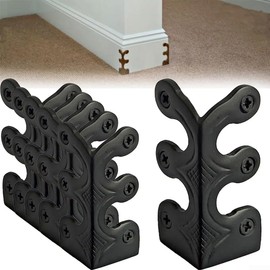 EasyByMall 6 Pieces Skirting Board Corner Protectors, Vintage Metal Corner Protectors, Iron Skirting Board Corner Protectors, Furniture Corner Edge Protectors, Furniture Accessories for Crates Boxes Furniture Shelf Table (Black)