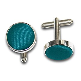 DQT Men Plain Satin Fabric Inlay Wedding Cufflinks - Teal