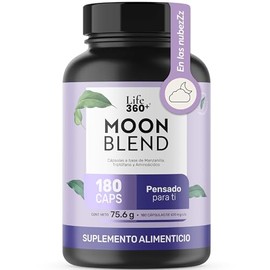 LIFE 360+ Mezcla de Magnesio, Triptófano, Teanina y Manzanilla | 180 Cápsulas con 1180 Miligramos por Porción | Relajación y Sueño Natural Moon Blend.