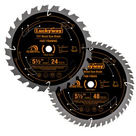 Luckyway 5 1/2 Inch Circular Saw Blade (10mm Arbor), with Tungsten Carbide Tip Teeth 24T Framing & 48T Fine Finish for Cutting Wood Plywood MDF Plastic Veneer Lumber Laminate