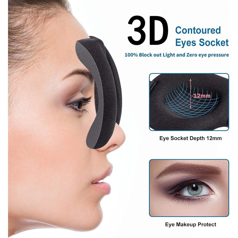 Black Sleep Eye Mask, 100% Light Blocking Blindfold, Zero Pressure,