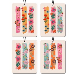 Nihilform Bluebell scent Boho Floral Car Air Fresheners Natural Non Toxic Air Freshener 4 - Pack Colorful Brushstroke Flower Designs, Ideal Decor & Gift for Nature Lovers, for Car, Closet & Home