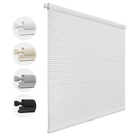 MiLin No Drill Cordless Cellular Shades Color-Matched No Tools Cellular Blinds Honeycomb Design Blinds & Shades for Window Room Office (Light Filtering White, 39" W x 64" H)