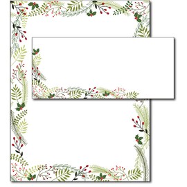 Merry Twigs & Holly Christmas Letterhead & Envelopes - 40 Sets
