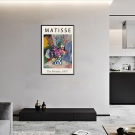 Framed Canvas Print Wall Art The Peonies, 1907 Famous Paintings By Matisse Colorful Peony Flower Illustration Canvas Print Artwork for Living Room, Bed Room, Office - 16x24 in Black Framed