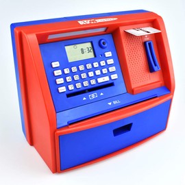 Talking ATM Savings Bank, Digital Piggy Bank, ATM Money Coins Machine for Kids Birthday Gift (Red/Blue)