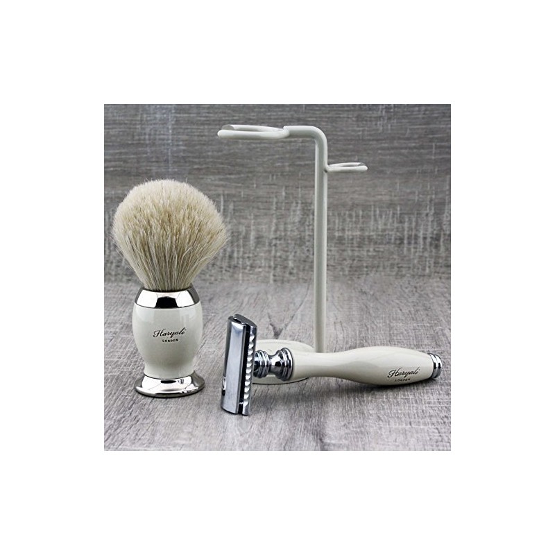 Safety Razor Badger Hair Brush and Safety Razor White