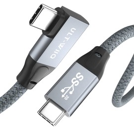 ULT-WIIQ 3.3FT Nylon Braided 90 Degree Right Angle USB C to USB C 3.2 Gen 2 x 2 Video Cable for Monitor, 4K@60Hz Display Cable, 10Gbps Data Transfer, 100W Fast Charging, High Speed Data Transfer