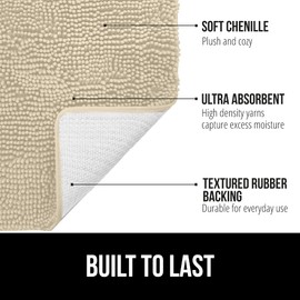 GORILLA GRIP Bath Rug Mat 44x26, Thick Soft Absorbent Chenille, Quick Dry Microfiber Mats, Rubber Backing Washable Shower Floor Rugs, Bathmat Runner, US Designed Bathroom Home Decor Accessories Sand