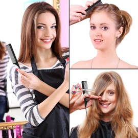 3 Packs Carbon Tail Comb Fiber Teasing Combs Rat Tail Comb Stainless Steel Pintail Comb Heat Resistant Teasing Comb Metal Alligator Curl Clips (Black)