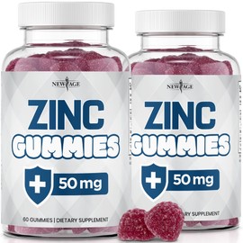 NEW AGE NEW AGE Zinc Gummies - 2 Pack - 50mg High Immune Booster Zinc Supplement, Immune Defense, Powerful Natural Antioxidant, Non-GMO - by New Age, 120 Count