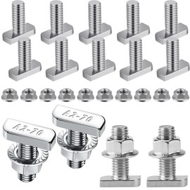 T Bolt Set M8x20mm T Slot Drop-in Bolt Hammer Head Bolts T Shape Stud Sliding Screw with 10 Pcs Hexagon Flange Nuts for Aluminum Extrusion Profile Photovoltaic Solar Mounting