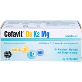 Cefavit D3 K2 mg Hard Capsules for Bones, Muscles and Blood Coagulation, Pack of 60 Capsules
