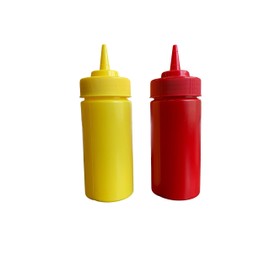 Ketchup and Mustard BPA Free Food Prep Cute Set of 2 Plastic Squeeze Bottles for Condiments Holds 8 oz