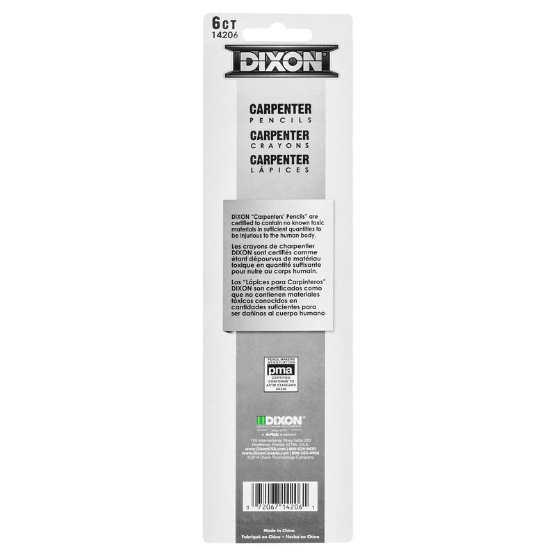 DIXON Industrial Carpenter Pencils, Medium, Black and Silver, 6-Pack, (14206)