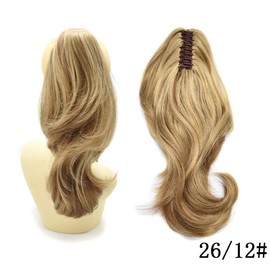 Synthetic Ponytail Extension Long Curly Ponytail Clip in Claw/Jaw Hair Extensions Natural Looking Wavy Pony Tail Hairpieces for Women Daily Party Use (14'', #26/12 Dark Ash Blonde&Brown Auburn)