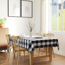 Encasa XO Cotton Rectangular Tablecloth (140 x 240 cm) Buffalo Black Checks Tablecloth for Decoration