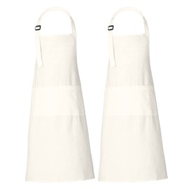 RAJRANG BRINGING RAJASTHAN TO YOU Cotton Kitchen Adjustable Apron Men Women Waiter's Aprons with 3 Pockets for Hotel Café and Restaurant 69 x 89 cm, White (not exactly white), 69x89 cm